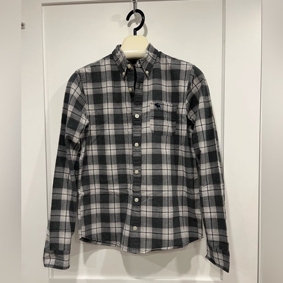 Abercrombie Kids, boy’s grey plaid shirt - Picture 1 of 7
